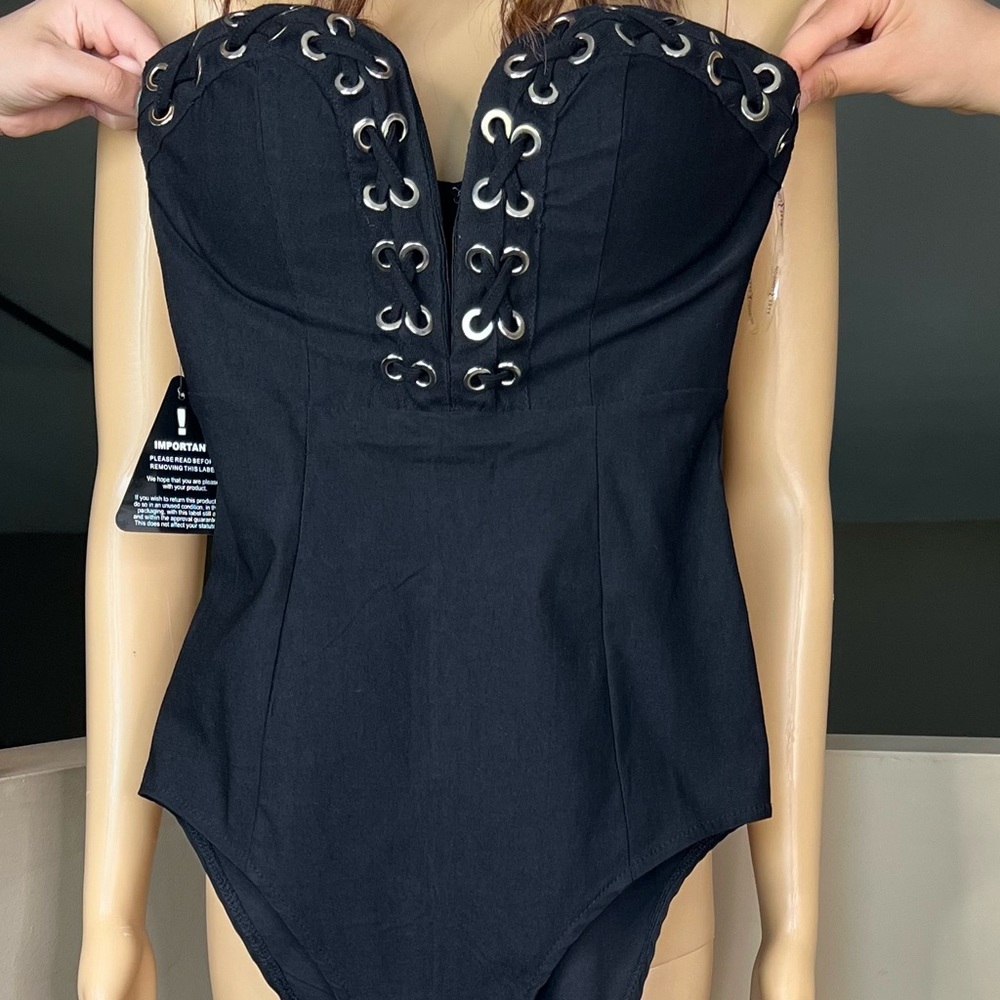 Rare London Black Lace Corset Bodysuit